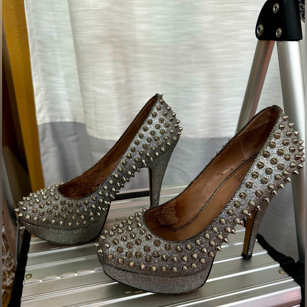 Vince Camuto Silver Glitter Spike Heels